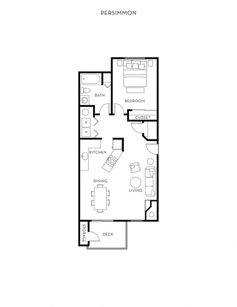 Floor plan for 1 bed, 1 bath, 738 sqft
